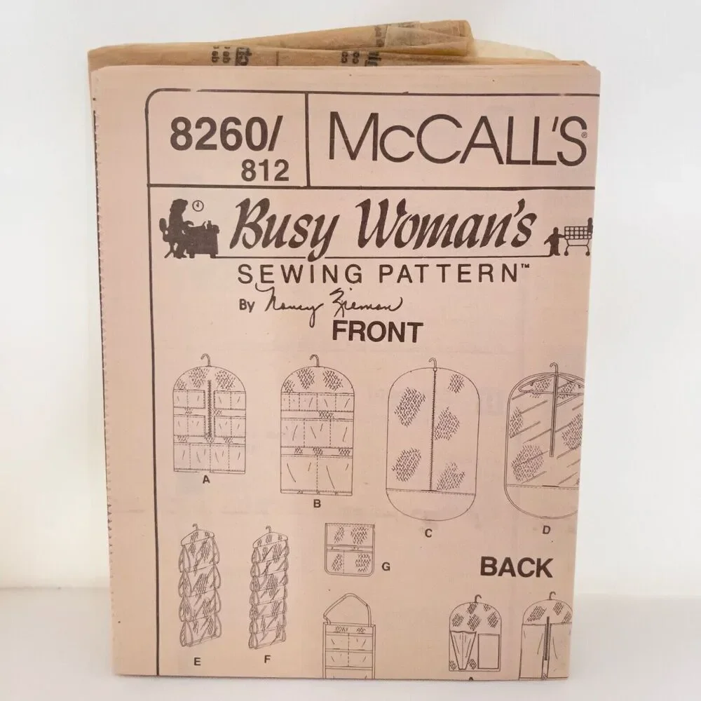 #8260 McCalls Crafts Closet auto Remotes Organization Accessories Sewing Pattern